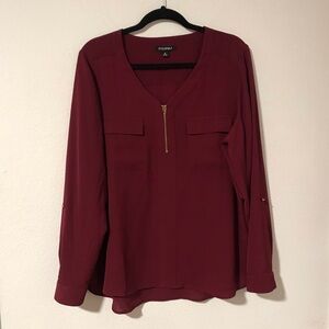 Roz & Ali Burgundy Blouse with Gold Zipper